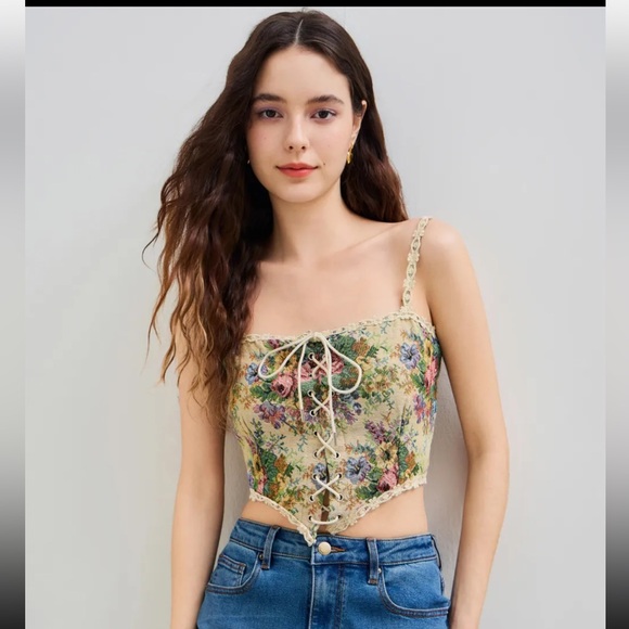 SECRET GARDEN CORSET CROP TANK TOP - Picture 1 of 4